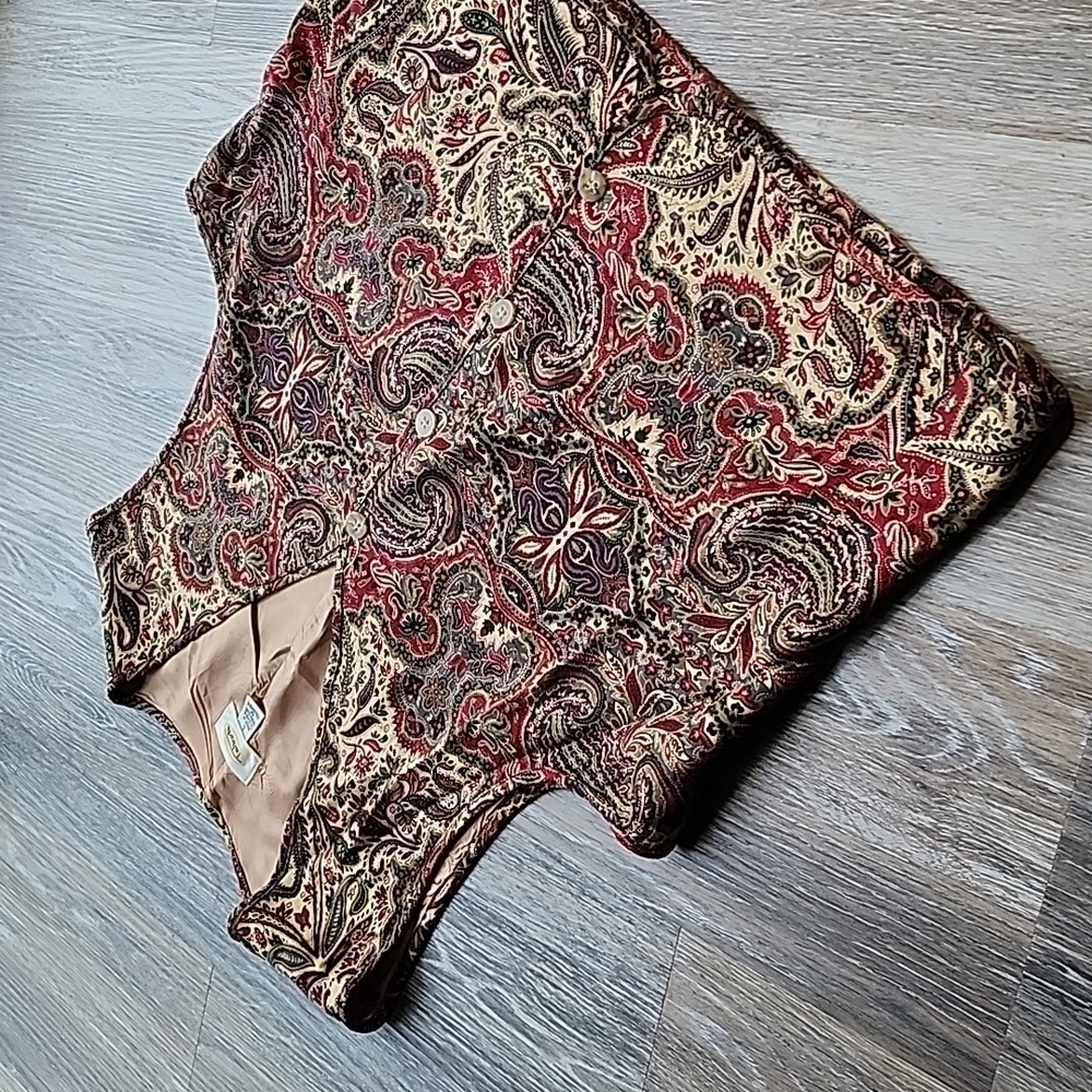 Vintage Talbots Paisley Button Up Vest Silky Size Large
